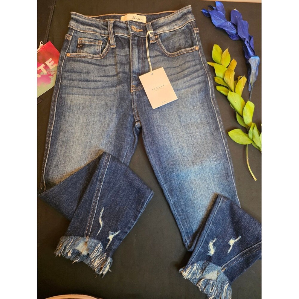 KanCan Medium Blue Frayed Hem Ankle Jeans Us Size  3/25